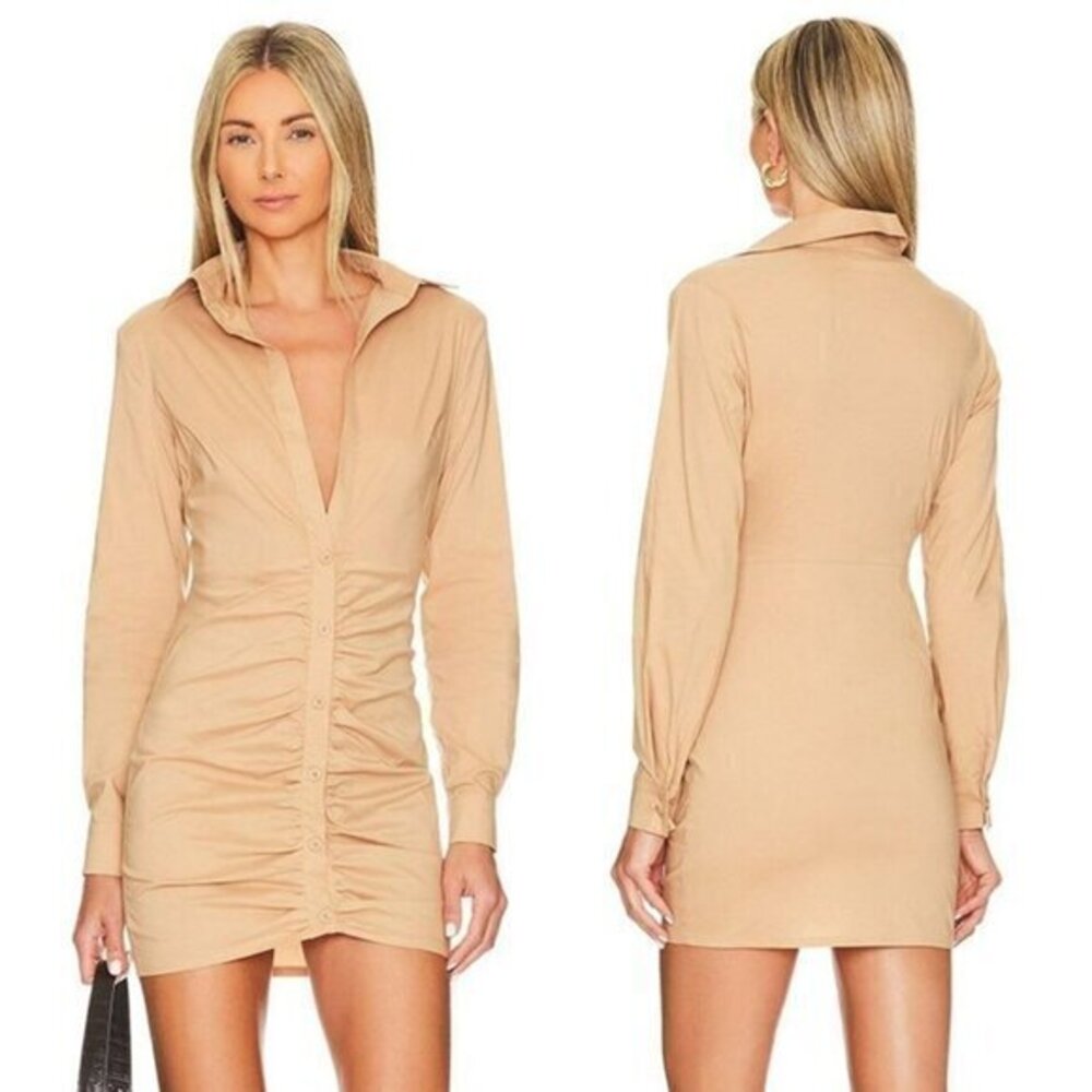 Superdown Colette Ruched Shirt Dress - Nude